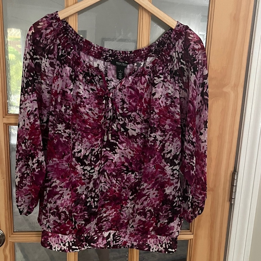 WHBM Purple abstract  dark floral Blouse Sz small